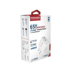 Promate 65W GaNFast Adapter with Dual USB Ports POWERPORT-65