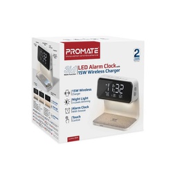 Promate 3-in-1 LED Alarm Clock with 15W Wireless Charger LUMIX-15W