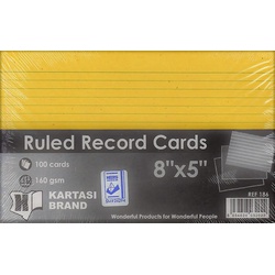 Ruled Record Cards 8x5 Yellow