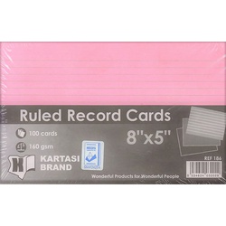 Ruled Record Cards 8x5 Pink