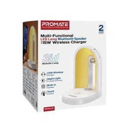 Promate 3-in-1 LED Lamp, Bluetooth Speaker w/ 15W Wireless Charger GLOBE-QI