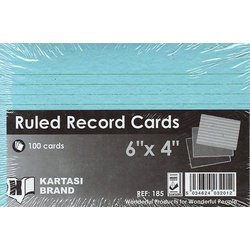 Ruled Record Cards 6x4 Blue