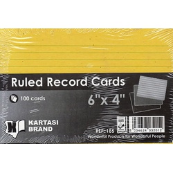 Ruled Record Cards 6x4 Yellow