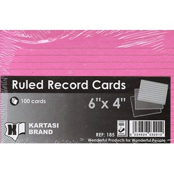 Ruled Record Cards 6x4 Pink