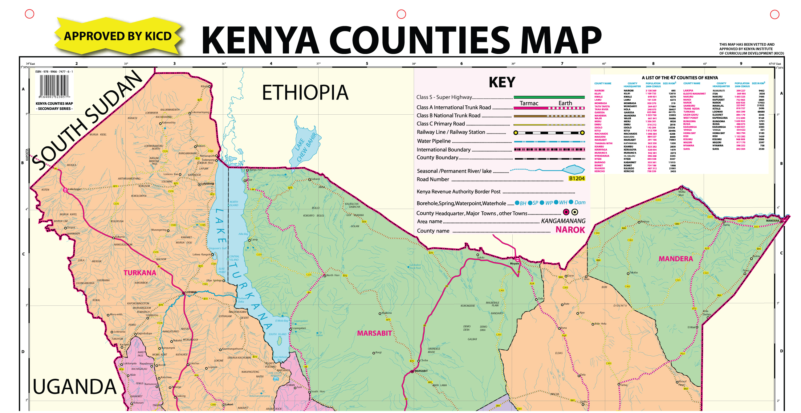 Kenya Counties Map Secondary Pvc Canvas Nairobi Maps Service